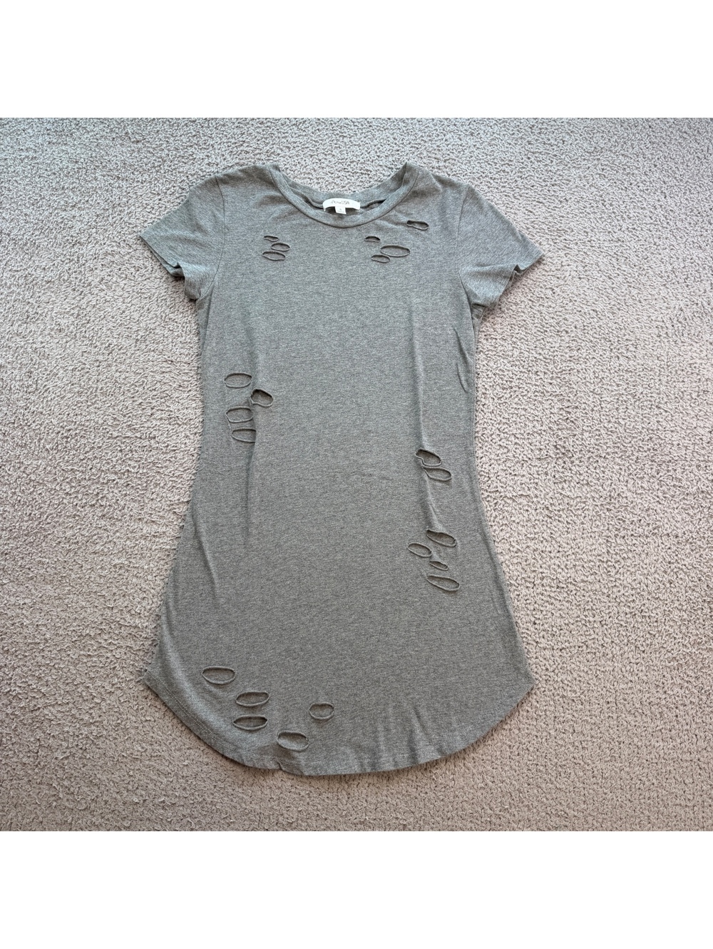 Active USA Distressed T-Shirt Mini Dress Gray Womens S Casual Streetwear